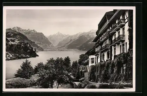 AK Seelisberg, Hotel Bellevue mit Gebirgswand
