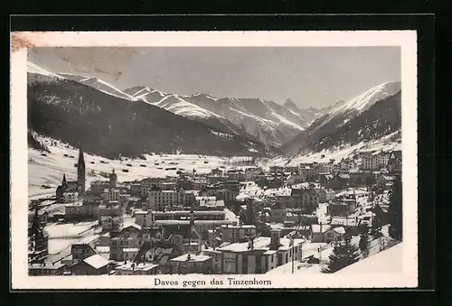 AK Davos, Gesamtansicht mit Tinzenhorn im Winter