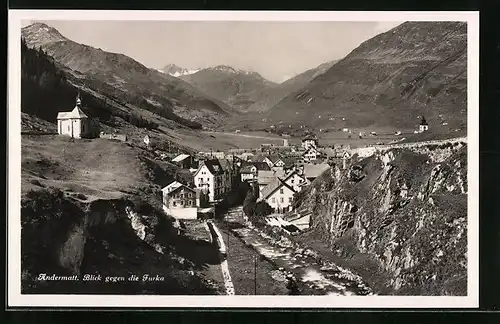 AK Andermatt, Panorama mit Blick gegen die Furka