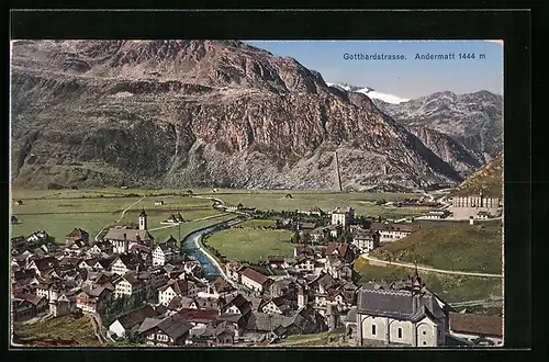 AK Andermatt, Panorama mit Gebirgswand