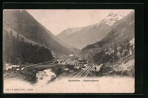 AK Gurtnellen, Panorama mit Bahnhof