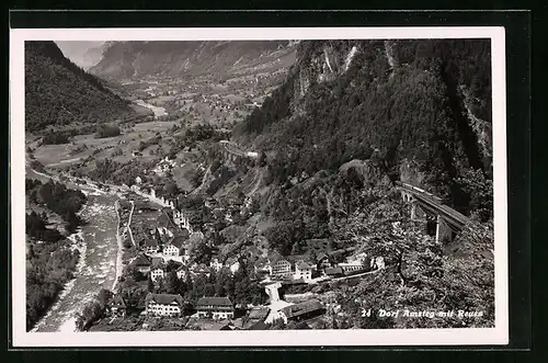 AK Amsteg, Ortsansicht mit Reuss, Luftbild