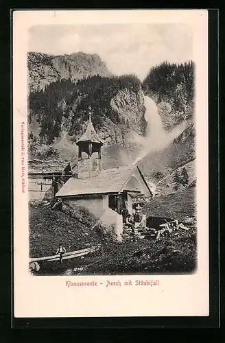 AK Unterschächen, Aesch, Kapelle und Stäubifall auf der Klausenroute