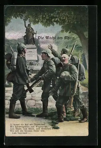 Künstler-AK Soldaten der Infanterie vor dem Niederwalddenkmal