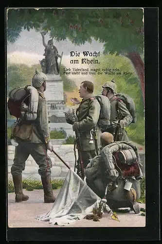 Künstler-AK Soldaten der Infanterie vor dem Niederwalddenkmal