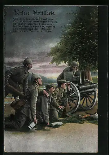 Künstler-AK Soldaten der Artillerie an einem zeitgenössischen Geschütz