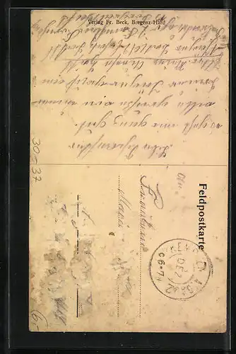 AK Kindlicher Soldat in übergrosser Uniform mit Liedtext des Jägerliedes Ich schiess` den Hirsch