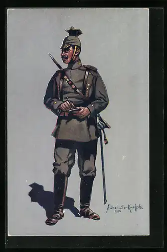 Künstler-AK Gefreiter des 1. Bayr. Ulanen-Rgts. in Felduniform