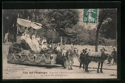 AK Bordeaux, Fete des Vendanges, Char de Marennes