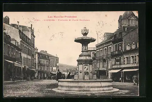 AK Lourdes, Fontaine et Place Marcadal