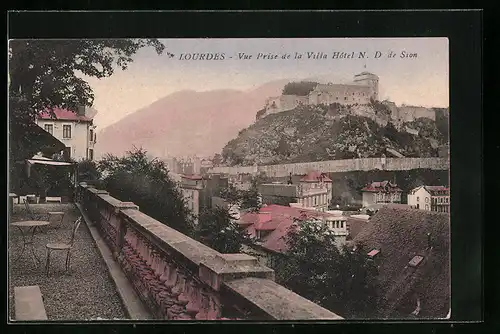 AK Lourdes, Vue prise de la Villa Hotel N. D. de Sion