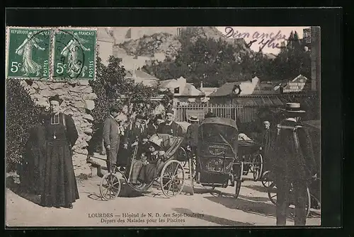 AK Lourdes, Hopital de N. D. des Sept-Douleurs - Depart des Malades pour les Piscines