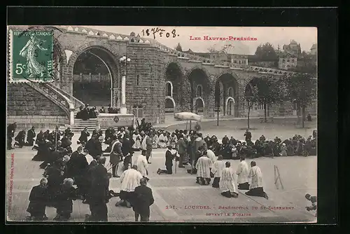 AK Lourdes, Benediction du St-Sacrement devant Le Rosaire