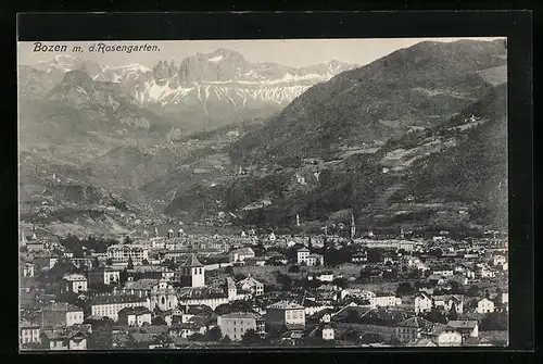 AK Bozen, Ortsansicht mit Rosengarten
