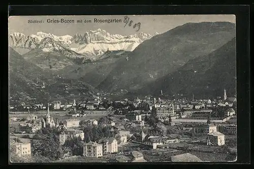 AK Bozen-Gries, Panorama mit dem Rosengarten