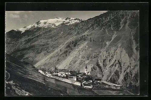 AK Karthaus im Schnalsertal, Totalansicht mt Gebirge