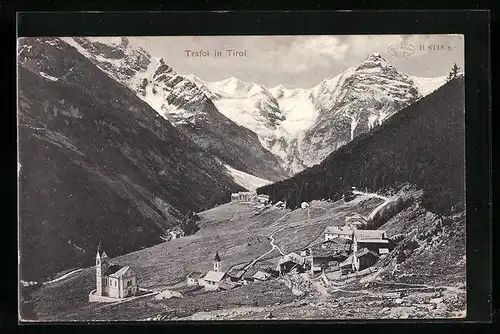 AK Trafoi, Teilansicht mit Kirche gegen Ortler