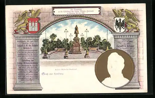 Lithographie Hamburg, Kaiser Wilhelm-Denkmal, Programm Kaiserbesuch 1903