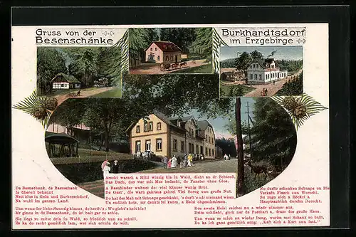 AK Burkhardtsdorf /Erzgeb., Gasthaus Besenschänke - Gebäudeansichten, Gedicht
