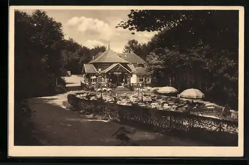 AK Porta Westfalica, Restaurant am Kaiser Wilhelm-Denkmal mit Garten