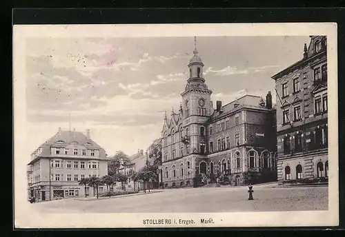 AK Stollberg i. Erzgeb., Markt mit Rathaus