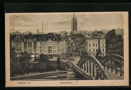 AK Minden i. W., Partie mit Weserbrücke