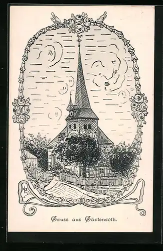 Künstler-AK Gärtenroth, Darstellung der Kirche