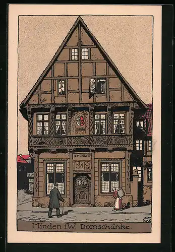 Steindruck-AK Minden i. W., Gasthaus Domschänke