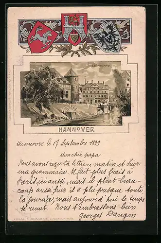 Passepartout-Lithographie Hannover, Am Leineufer, Wappen
