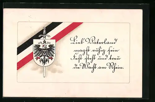 Künstler-AK Lieb Vaterland, Wappen mit Adler und Fahne