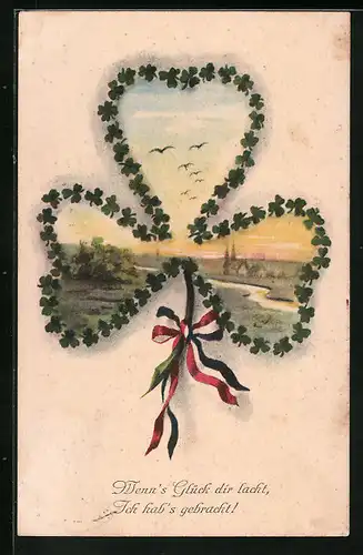 Passepartout-AK Landschaft in Blatt-Passepartout mit Schleife in deutschen Farben