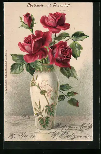 Duft-AK Rosenstrauss in Porzellanvase