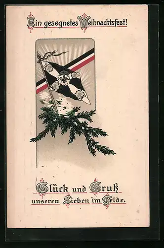 AK Weihnachtsgruss mit Tannenzweig und kaiserlicher Flagge