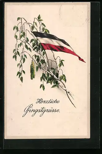 AK Reichsfahne mit Birkenzweig