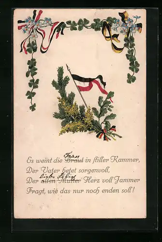 AK Reichsflagge mit Kleeblättern und Eichenlaub