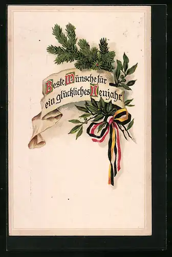 AK Tannenzweig mit Schleifen in Farben des Zweibund