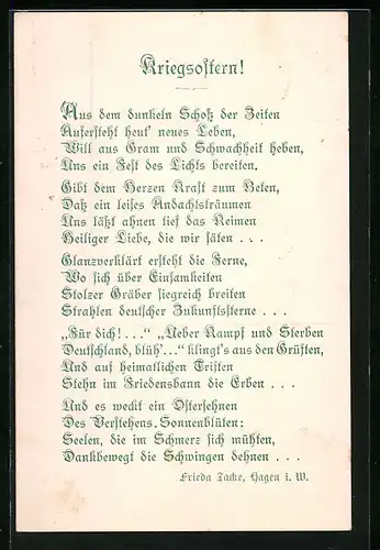 AK Kriegsostern, Text eines Gedichts