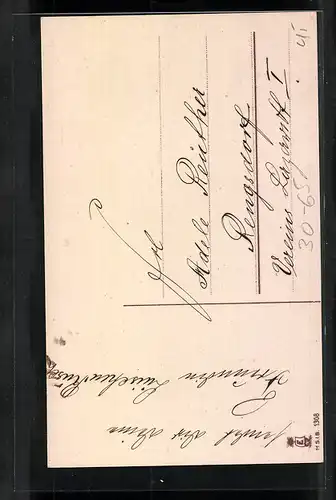 Lithographie Deutsche Grüsse im Blütenkranz - Geburtstagsgruss