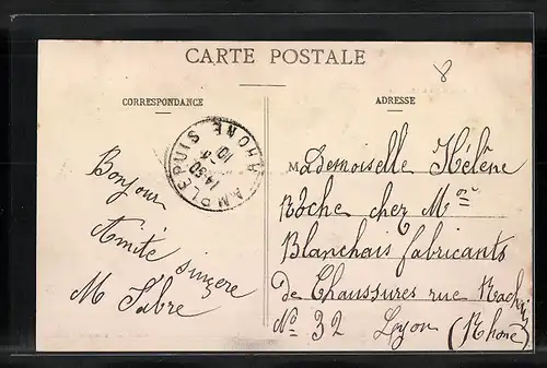 AK Amplepuis, La Poste et Rue de l`Industrie, Vue generale prise de Révillon