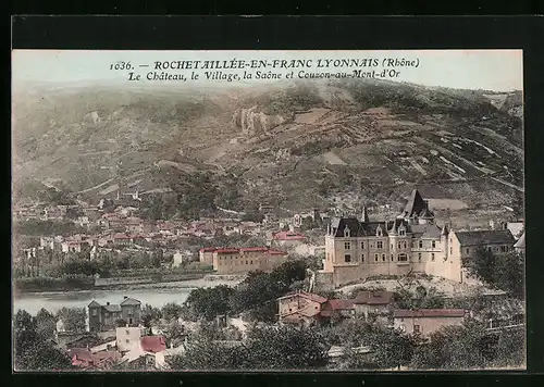 AK Rochetaillée-en-Franc Lyonnais, Le Château, le Village, la Saône et Couzon-au-Mont-d`Or