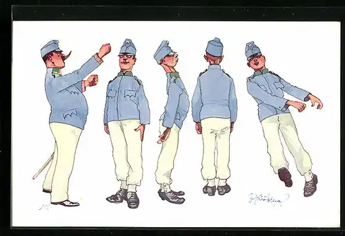 Künstler-AK Fritz Schönpflug: Soldaten erlenen das Exerzieren