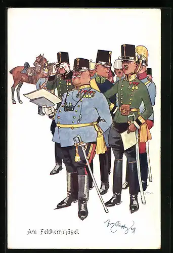 Künstler-AK Fritz Schönpflug: Am Feldherrnhügel, Soldaten mit Fernglas
