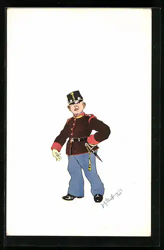 Künstler-AK Fritz Schönpflug: Kleinerer Soldat in Uniform