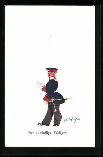 Künstler-AK Fritz Schönpflug: Der zukünftige Feldherr, Karikatur
