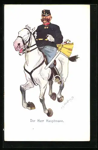 Künstler-AK Fritz Schönpflug: Der Herr Hauptmann zu Pferde, Karikatur