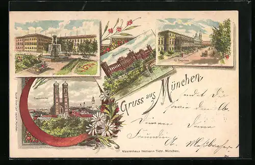 Lithographie München, Universität, Frauenkirche, Maximilianeum