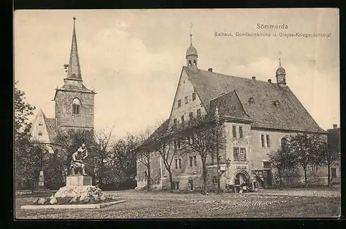 AK Sömmerda, Rathaus, Bonifaciekirche und Dreyse-Kriegerdenkmal