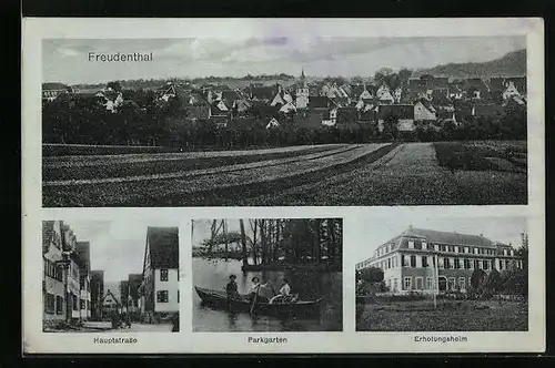 AK Freudenthal, Erholungsheim, Hauptstrasse, Parkgarten mit Boot