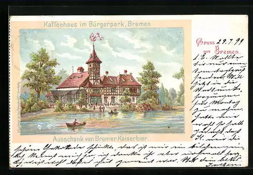 Lithographie Bremen, Cafe im Brügerpark, Ausschank von Bremer Kaiserbier