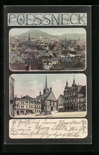 AK Pössneck, Totalansicht mit Marktplatz